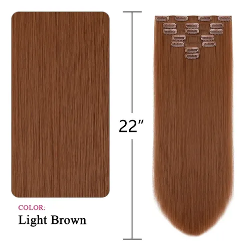 Extensiones De Cabello Lacio 55cm 7piezas Clip Cobrizo 1u