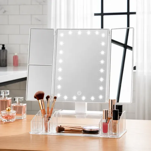 Espejo Maquillaje Led Tríptico Recargable Táctil 3 Aumentos