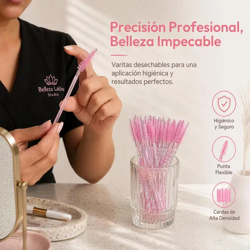 Cepillo Para Cejas, Brocha Y Pestañas Estiliza Set 50 Rosa