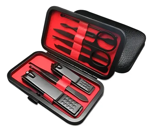 Kit Manicura Pedicura Negro 7 Piezas Con Estuche