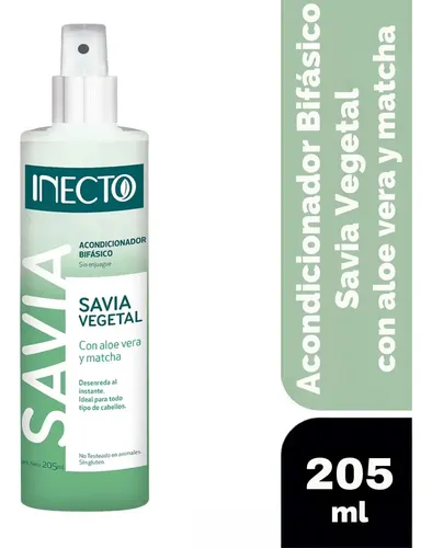 Acondicionador Bifásico en Spray Inecto Savia Vegetal con Aloe Vera y Matcha Sin Enjuague