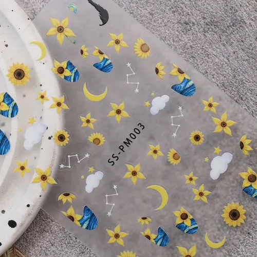 Prima Calcomanías For Uñas 3 Hojas Flores Retro Y Luna 3pcs