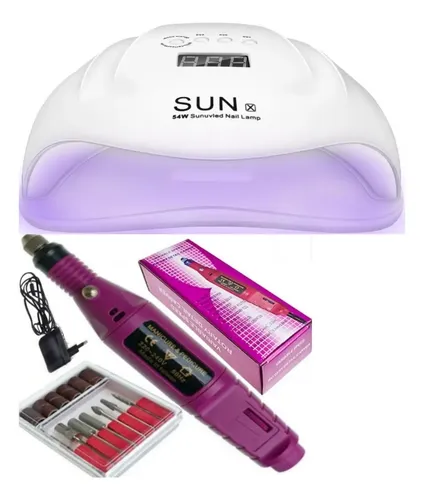 Kit X3 Cabina Sun X 54w Uv/led + Torno Profesional + Fresas