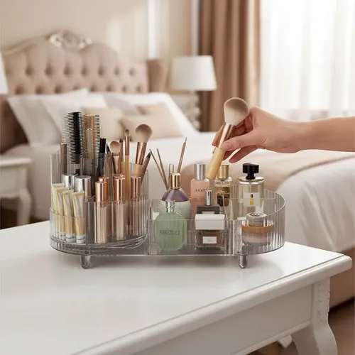 Organizador De Maquillaje Giratorio 360 Cosméticos Plástico Transparente