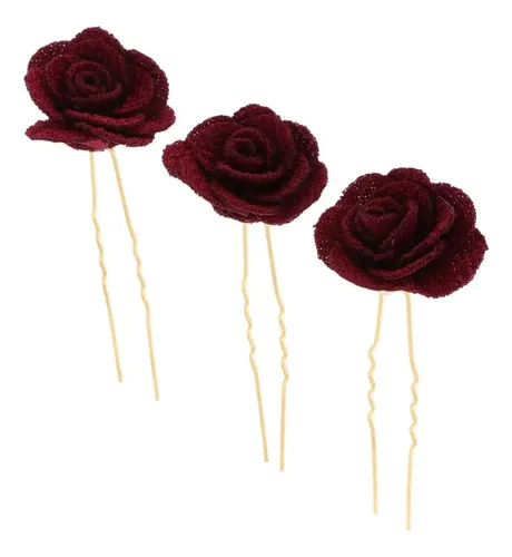 3 Horquillas Con Accesorios Para El Cabello Con Flores Rosas