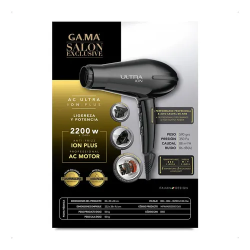 Gama Salón Exclusive Secador De Pelo Ac Ultra Ion Plus