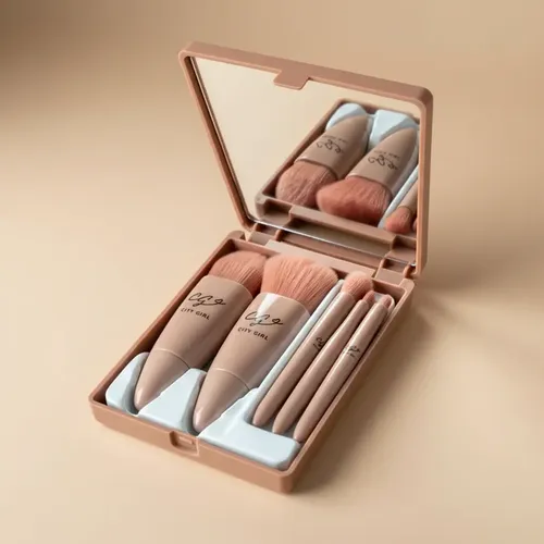 Set Viajero Mini Brochas X5 Con Estuche Y Espejo Ideal Cute