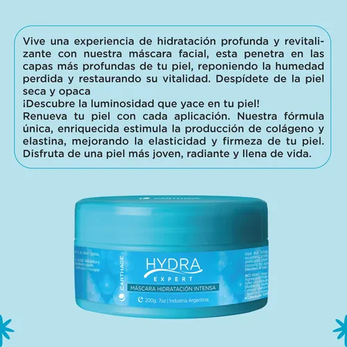 Mascara Hidratante Facial Gel De Agua Carthage Reafirmante