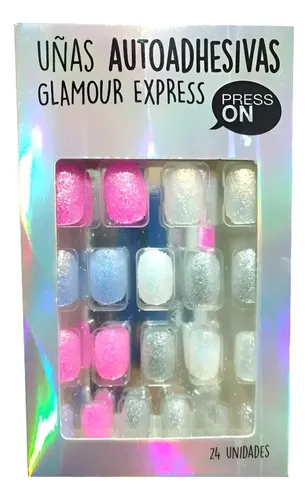 Uñas Press On Autoadhesivas Infantil Glitter Rosa Thelma