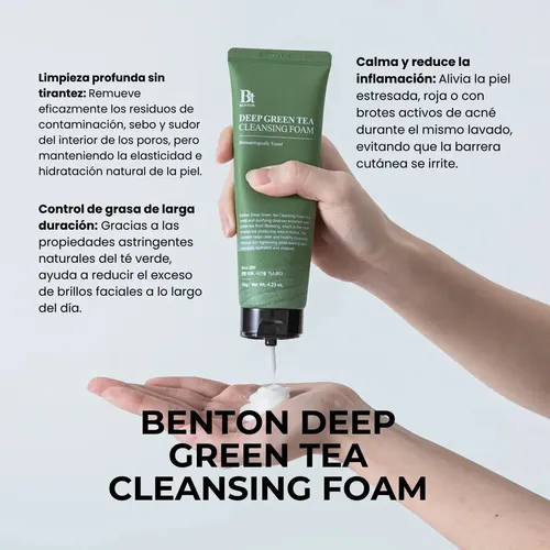 Benton Deep Green Tea Cleansing Foam Espuma De Limpieza Momento de aplicación Día/Noche Tipo de piel Todo tipo de piel