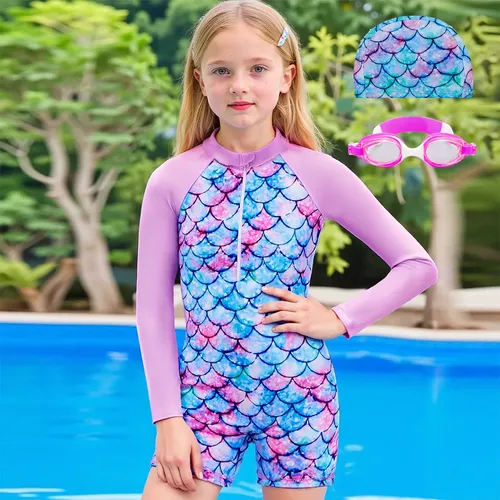 Traje De Baño Para Niñas Protección Upf50+ Con Gafas Y Gorro