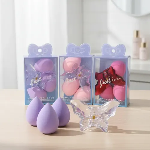 Set Belleza X4 Esponjas Para Maquillaje Y Hebilla Mariposa
