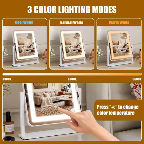 Espejo De Tocador Bearolve 38x31cm Led 3 Colores Regulabl