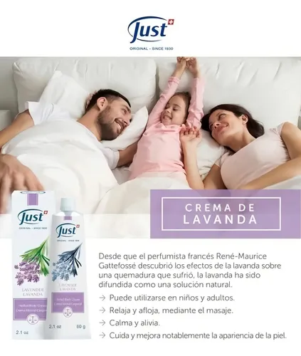 Crema Herbal De Lavanda Swiss Just 60g Relajante Calmante Para Piel Sensible Rojeces Tensión Muscular Sueño Reparador Aromaterapia