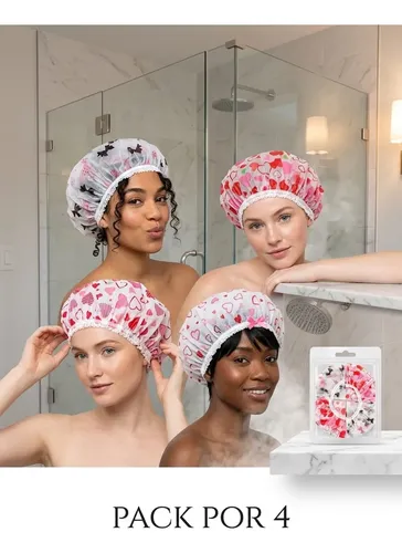 Gorro De Ducha Impermeable Diseños Surtidos Pack X4 Baño