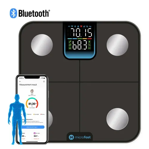 Balanza Baño Digital Personal Inteligente Masa Muscular 4 Electrodos Análisis Corporal Biompedancia App Bluetooth 180kg