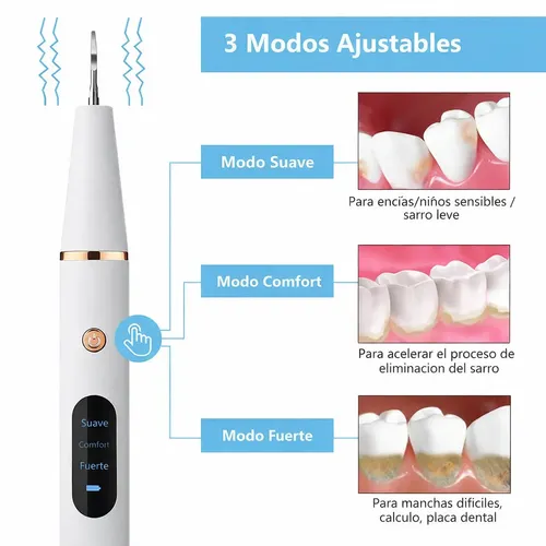 Removedor De Sarro Ultrasónico Belfia Limpieza Dental Profesional Kit Completo Recargable USB Con 2 Puntas 2 espejos Luz LED