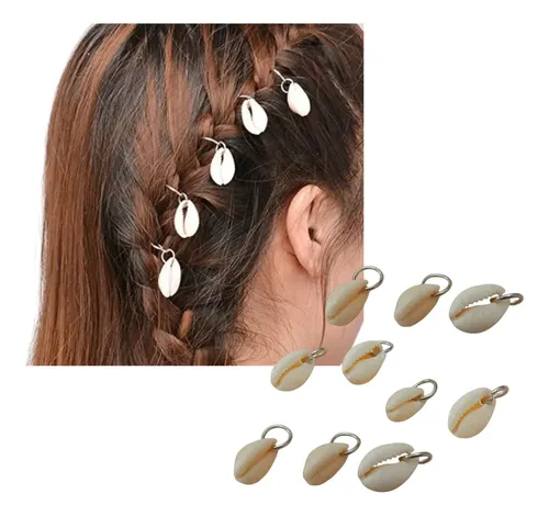 Set 10 Buzios Caracol Y Argollas Peinados Trenzas Dreadlocks