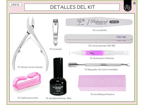 Kit Preparación Uñas Gelificadas Esmaltado Uv Semipermanente