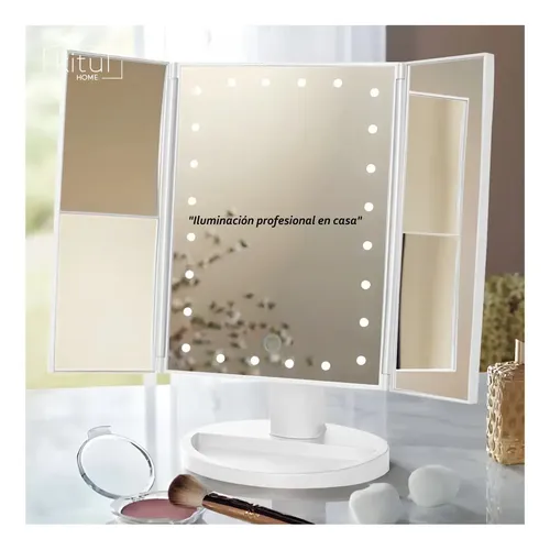 Espejo Maquillaje Luz Diferentes Tipos Aumento Plegable Color Blanco