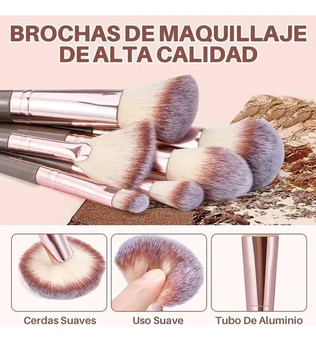Set Pinceles Y Esponjas Para Maquillaje Completo Marrón