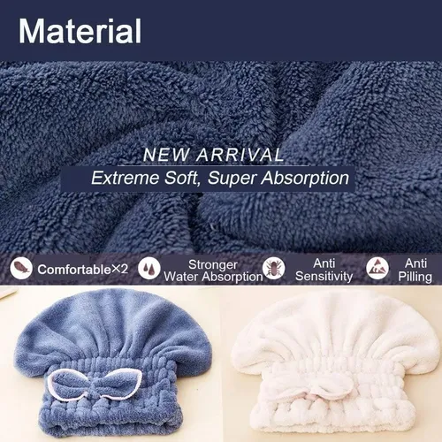 2 Gorros De Toalla De Microfibra Para Cabello, Secado Rápido Azul+beige Sólido