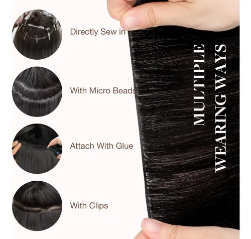 Extension Cortina De Pelo Humano Real 35cm 40g Negro Natural