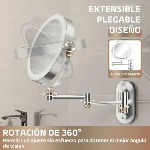 Espejo De Maquillaje De Pared Recargable Con Tricolor Luz