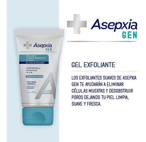 Asepxia Gen Gel Micelar Exfoliante Piel Grasa C/brillo 100g Momento de aplicación Día/Noche Tipo de piel Grasa con Brillo