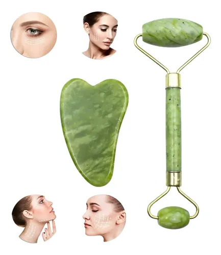 Masajeador Rodillo Cuarzo Verde Natural Contorno Ojos Piel