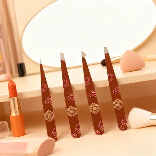 Set De 4 Pinzas Profesionales De Acero Inoxidable Para Cejas