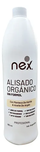 Alisado Orgánico Sin Formol Con Karite Y Argan Nex X 960 Ml
