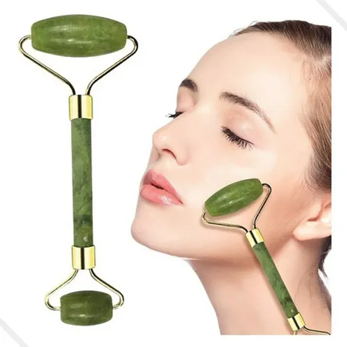 Rodillo masajeador facial antiarrugas Natural Stone Jade, color verde/agua