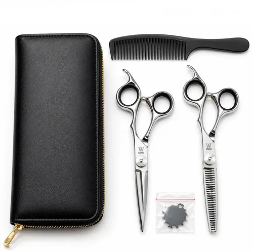 Set De Tijeras Para Corte De Cabello + Estuche y Peine Acero Inoxidable Wmark NG-PS003A/B
