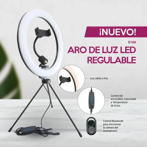 Aro de Luz LED Jessamy E160 26cm para Fotografía y Videos Luz Cálida