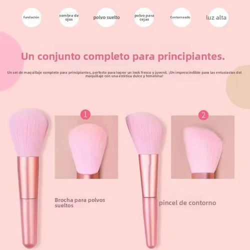 11 Pinceles De Maquillaje Rosados Mini Set Herramientas