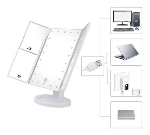 Espejo Con Luz LED Tríptico Jessamy E152 Blanco Con Aumento 2X/3X