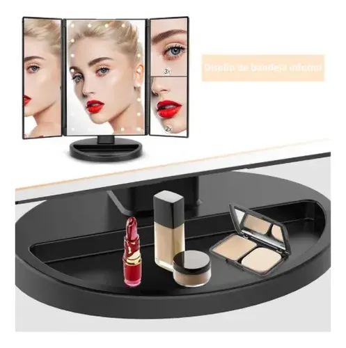 Espejo Maquillaje Luz Tríptica Aumento 3x/2x/10x Buen