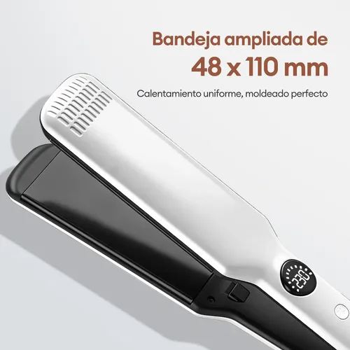 Plancha De Cabello Profesional 2 En 1 Alaciadora Ancha Lcd Blanco