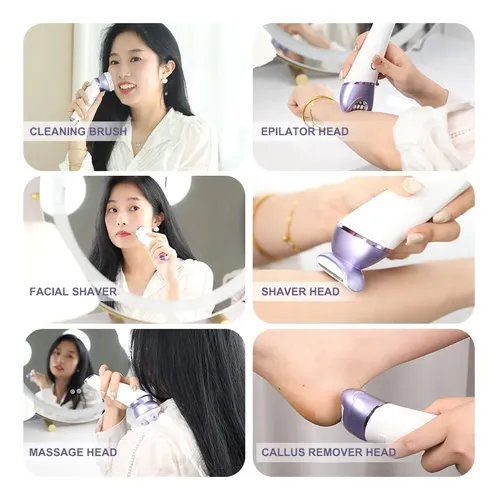 Depiladora Eléctrica 7 En 1 Ipx7 Con Cepillo Facial Y Masaje Purple And White