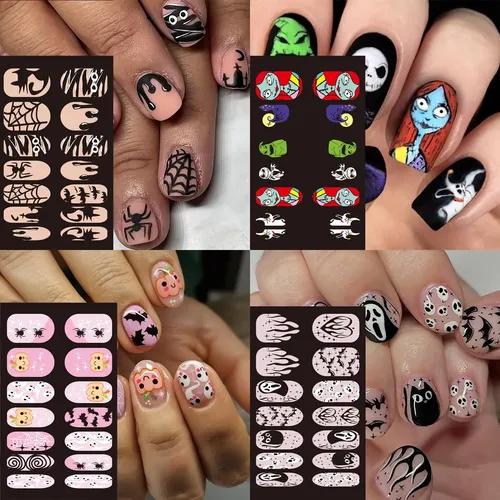 8 Láminas De Vendajes Para Uñas De Halloween, Calavera De Mu