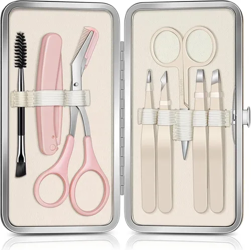 Kit Para Cejas De 8 Piezas, Pinzas Y Tijeras De Acero Inoxid