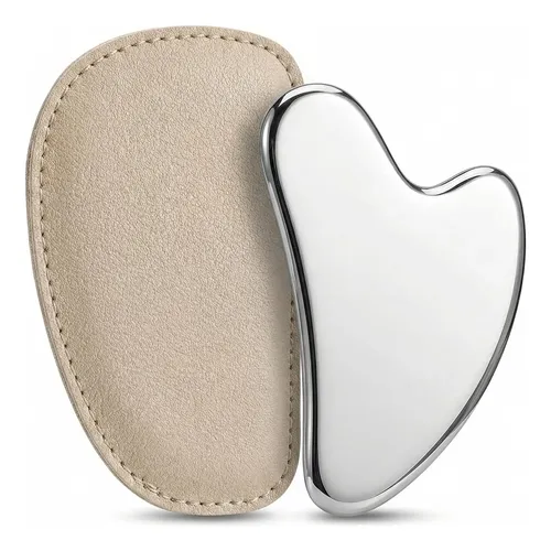 Gua Sha Acero Inoxidable Corazón Con Funda Cuero