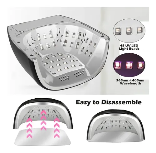 Lámpara Uv Led Uñas Recargable 90w Negra Profesional