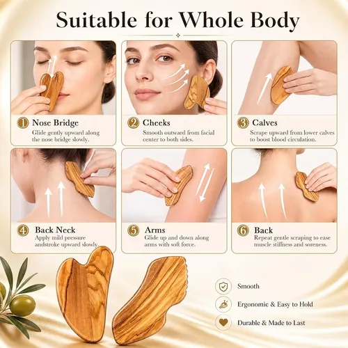 Set 2 Gua Sha Madera Oliva Masaje Facial Reductor