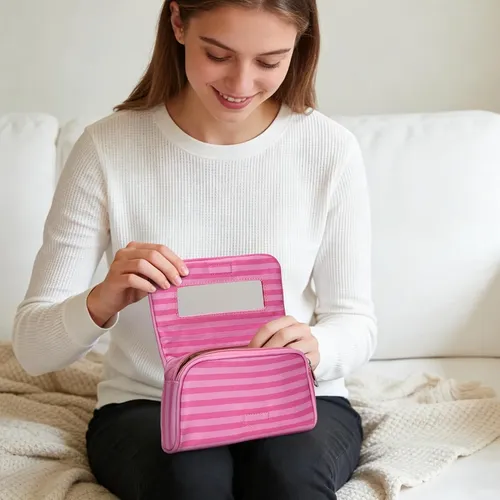 Bolsa De Maquillaje De Nylon Linda Para Mujeres Raya Rosa
