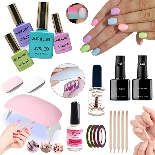 Kit Esmaltes Semipermanentes Uv Cabina Lima Primer Base Top