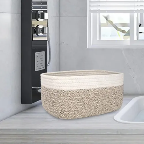 Cesta De Cuerda De Algodón, Cesta Decorativa 30cmx21cmx14cm