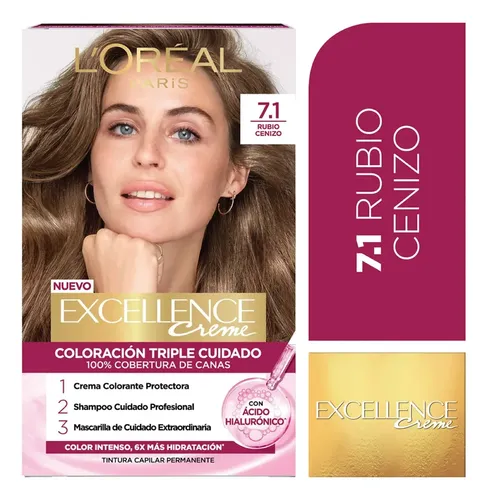 Kit Tintura Excellence Creme Tono 7.1 Rubio Ceniza