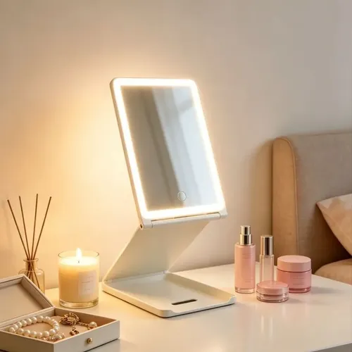 Espejo Para Auto Y Maquillaje Led Plegable Triple Luz Coche Blanco
